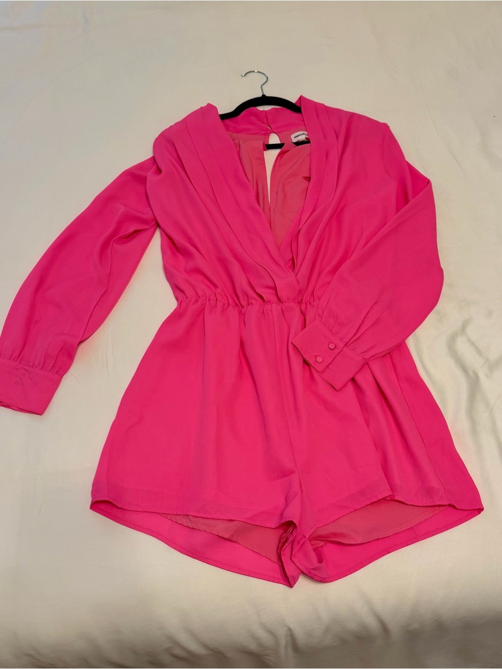 superdown Hot Pink Long Sleeve V-Neck Romper